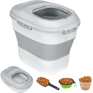 PawHut Porta Crocchette Cani Capacità 5-25L con Chiusura Ermetica e Box Deumidificante, Contenitore Cibo Cani in PP e TPE, 44x32x37 cm, Grigio