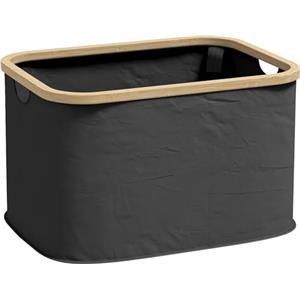 HOMCOM Cesto Portabiancheria da 36L Pieghevole con Maniglie, Cesta per Bucato in Bambù e Poliestere, Nero