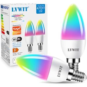 LVWIT Lampadine Alexa, Lampadina Smart E14 Wifi, 5W Equivalenti a 40W, 470Lm, Lampadine Smart con Telecomando Compatibile con Alexa, Echo and Google Assistant, RGB Intelligente Dimmerabile,2 Pcs