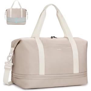 ECOHUB EHOHUB Borsone da Viaggio Pieghevole, Borsa da Viaggio Resistente All'acqua 40x30x20 Per Donna e Uomo, Bagaglio a Mano per Ryanair con Tasca Bagnata per Palestra, Aereo, Weekend, Beige