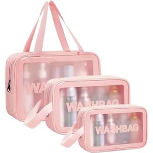 Aucuu Borse Da Toilette Trasparente, 3 Pezzi Beauty Case Trasparente, PVC Trousse da Viaggio Impermeabile, Borsa Cosmetici da Viaggio, Cosmetici Trucco Portatile per Bagno, Piscina, Aereo