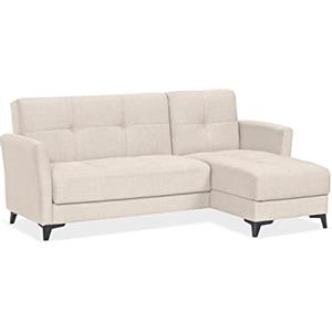 EVERGREENWEB MATERASSI & BEDS EVERGREENWEB Divano letto 3 Posti con Contenitore Trasformabile + 2 Cuscini GRATIS, Divano Angolare con Penisola Chaise Longue, Schienale Reclinabile, Morbido Tessuto Imbottito Beige, Braccioli Slim