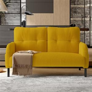 KOMHTOM Divano a 2 posti in velluto a coste con schienale alto comodo, 4 tasche e gambe in metallo, moderno divano angolare per soggiorno, camera da letto e ufficio (giallo-2)