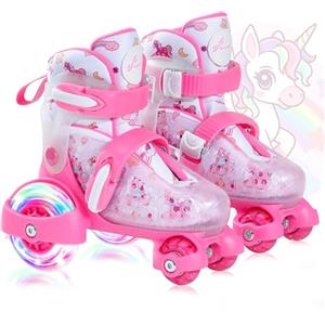 Sportneer Pattini a Rotelle Per Bambina Con 4 Misure Regolabili, EU 24-31 Ruote Illuminate Per Principianti Weihnachts und Geburtstags Geschenke