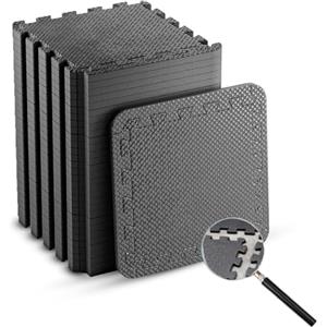 Edukit Tappetino in Gomma EVA; 24 Pezzi e 22 Bordi; 30,5 x 30,5 cm; Nero - Piastrelle ad Incastro Antiscivolo per Pavimento Casa, Fitness, Garage.