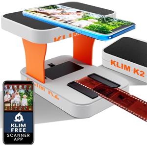 KLIM K2 Mobile Film Scanner 35MM - APP GRATUITA - Scanner per Positivi E Negativi, Scanner per Diapositive e Fotografico, Diapositive Digitalizzazione - Arancione e Grigio