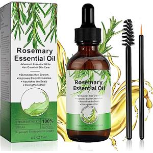 GOFLORDEN Olio Di Rosmarino Per Capelli, Rosemary Essential Oil for Hair Growth, Puro Olio Essenziale di Rosmarino per Ciglia e Sopracciglia, Stimola la Crescita dei Capelli, Cura Della Pelle 60ML