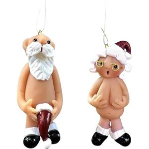 Pro-Noke Ornamenti natalizi a forma di Babbo Natale nudo, con coppia di Babbo Natale nudo, decorazione per calza della Befana, ornamento per feste (5 cm, uomo e donna)