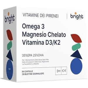 Bright Naturo Omega-3 Magnesio Vitamina D3 e K2 2000 UI - Gestione dell'Età, 3 Integratori in 1 Confezione per Forza Ossea e Supporto al Cuore | 28 Dosi Giornaliere