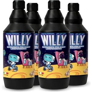 GIASTAR WILLY Detergente Robot Lavapavimenti | Pulizia Profonda per Piastrelle, Laminato, PVC, Vinile e Legno | Detersivo Pavimenti Sgrassante Compatibile con Lavasciuga Robotizzati (4, 750 ml)