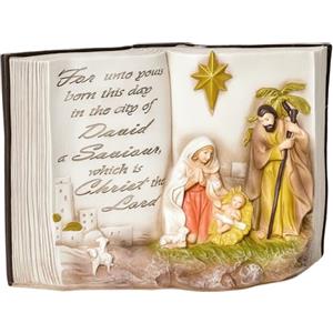 HOMCOM Presepe di Natale con Statuine 3D e Incisione, Natività, Decorazione Natalizia in Resina, 21.5x9.5x14cm