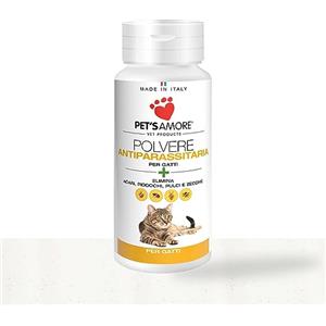 Pet's Amore- Polvere Antiparassitaria per Gatti 100 gr. Elimina Pulci, Pidocchi, Acarie e Zecche