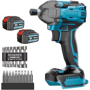 ANUPTTA Avvitatore a percussione a batteria, ricambio per Makita 18 V con 2 batterie da 5500 mAh, coppia senza spazzole 350 Nm, avvitatore a batteria, con 24 punte per trapano per casa e giardino fai
