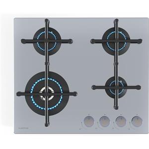 Klarstein Illuminosa 4 - Piano Cottura a Gas, 4 Bruciatori Sabaf, Acciaio Inox, Wok: 4 kW, Accensione Elettrica, Compatibile con Gas Naturale & GPL, Supporti Magnetici