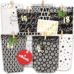 AMARI Calendario dell'Avvento da riempire, n. 25 Falala, 24 sacchetti di carta dell'Avvento (con clip in legno) per fai da te per Natale - sacchetti di carta di Natale