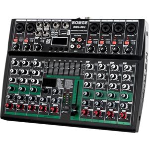 BOMGE - Console da Mixaggio Audio Professionale con Tavolo da Studio DJ - Sistema da 8 Canali USB Bluetooth MP3 con Ingresso per Computer, Alimentazione Phantom da 48 V, Stereo, Effetti FX DSP a 256