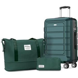 SHOWKOO Valigia Media Rigida 67cm Trolley Bagaglio a Mano Ultra Leggero ABS+PC Espandibile Durevole Set Valige Trolley da Viaggio Chiusura TSA con Borsa da Toilette e Borsa da Viaggio, Verde