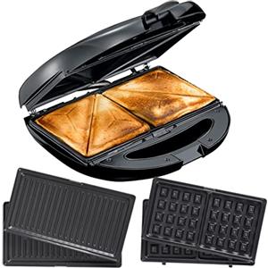 Melissa Sandwichmaker 3-in-1 - tostapane, piastra waffle e grill - antiaderente, lavabile in lavastoviglie, piedini antiscivolo, spia luminosa - 850 W - nero