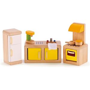 Hape Cucina per la casa delle bambole | Mobili in miniatura e elettrodomestici in legno per gioco di ruolo dai 3 anni