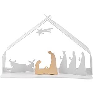 Alessi Bark Crib BM09 W - Presepe di Design in Resina e Acciaio Inossidabile con Particolari Dorati, Bianco