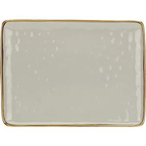 ROSE & TULIPANI Vassoio Rettangolare Grigio Perla con Bordo Dorato in Ceramica Decorata, Linea Concerto, 36x26.6 cm