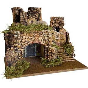 ICE TOYS Capanna Presepe Artigianale Italiana, 37x28x30 cm, Dipinta a Mano, Stile Rustico con Muschio Naturale, Multicolore (Capanna 4/IC)