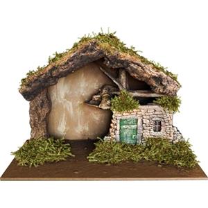 ICE TOYS Capanna Presepe in Pietra con Porta Verde, 49 x 29 x 32 cm, Dipinto a Mano, Made in Italy (Capanna, 1/IC)