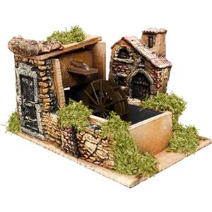 ICE TOYS Capanna Presepe Tradizionale Italiano, 37x25x30 cm, Mulino Pompa funzionante, Dipinto a Mano, Multicolore (Mulino,3/IC)