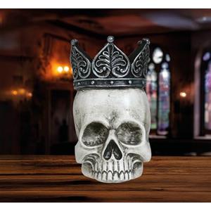FIESTAS GUIRCA | Teschio con Corona in Poliresina (14x11 cm) - Decorazione di Halloween per feste di scheletri e celebrazioni terrificanti - Ideale per ambienti gotici e spaventosi - Bianco