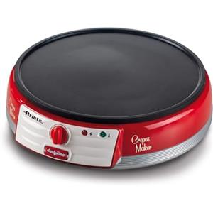 Ariete Crepes Maker Party Time 202, Crepiera Elettrica con Piastra Antiaderente, Piastra Elettrica per Crepes con Spatole e Stendi Impasto Incluse, 1000W, Rosso