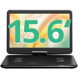 Yoton Lettore DVD portatile da 17,6 pollici con grande schermo girevole HD da 15,6, 6 ore di autonomia con batteria integrata, doppio altoparlante stereo, supporto USB/scheda SD/Sync TV e formati