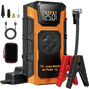 Featou Booster Avviamento Auto con Aria Compressore, 5500A Avviatore Emergenza per Auto(Tutti Gas&10L Diesel), 12 Volt Professionale Starter Batteria Moto Portatile Carica Avviatore Batteria con Torcia, LED