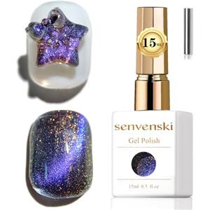 Senvenski Gelatina Vetro Cat Eye Smalto Semipermanente, 15ML Occhi di Gatto Magnetica per Gel Unghie Kit Olografico Glitterato Cristallo Smalti Unghie Salon Home DIY (Stelle Galattiche, 0.5fl oz)