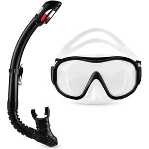 Amazon Basics Maschera da Snorkeling con Borsa da Trasporto, Attrezzatura da Snorkeling per Adulti, Nera