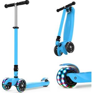 IMMEK Monopattino Pieghevole 3 Ruotes Scooter per Bambino e Bambina 3 a 14 Anni Bambini Giocattoli e Regali, Manubrio Altezza Regolabile con Tre Luce LED Ruote e Carico Massimo 50KG (Blu)