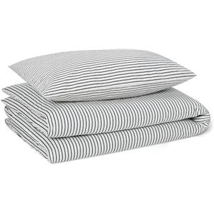 Amazon Basics Set Letto Bambini 100% Cotone Biologico, Copripiumino Reversibile 100 x 135 cm & Federa 40 x 60 cm per Lettino, Righe Blu Navy