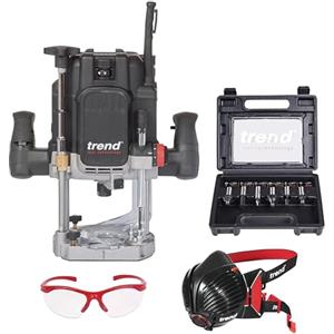 Trend T14 Kit di Avvio Definitivo per Fresatura, T14EK/EU Fresatrice a Immersione a Velocità Variabile (2300W, 12mm, 230V), Set di 6 Frese da 12mm, Maschera e Occhiali, T14/START/SET/E