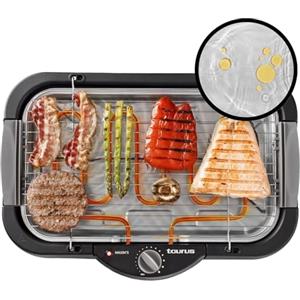 Taurus - Barbecue Elettrico Maxim's | 2400W | Superficie 41x24 cm | Termostato Regolabile | Vaschetta d'Acqua Anti-Fumo | Uso Interno ed Esterno | Distribuzione Uniforme del Calore