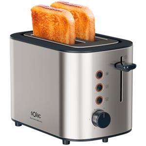 Solac - Tostapane Buon Giorno Mini Inox 870W | 2 fette | 6 livelli di doratura | 3 funzioni | Compatto con autocentraggio | Vassoio raccoglibriciole | LED | Grigio