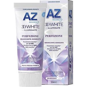 AZ Ricerca DENTIFRICIO 3D White Illuminate Perfezione, SBIANCANTE AVANZATO, RIMUOVE Fino al 100% delle MACCHIE Superficiali, Confezione SINGOLA da 50ml, Gusto MENTA FREDDA PIPERITA