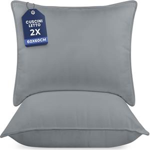Utopia Bedding Cuscini Letto (Set di 2), 60 x 60 cm Guanciali Letto Coppia, 3D Fibra di Poliestere (Grigio)