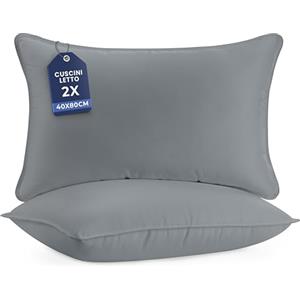Utopia Bedding Cuscini Letto (Set di 2), 40 x 80 cm Guanciali Letto Coppia, 3D Fibra di Poliestere (Grigio)