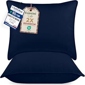 Utopia Bedding Cuscini Letto (Set di 2), 60 x 60 cm Guanciali Letto Coppia, 3D Fibra di Poliestere (Blu Navy)