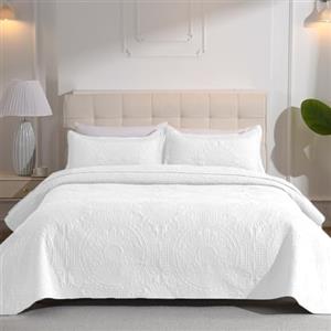 DUJUIKE Copriletto Matrimoniale, Copriletto 170x210cm Set Da Tre Pezzi, Con 2 Federe 50x75 cm, Trapunta Goffrata Multifunzionale, Può Essere Utilizzato Come Lenzuolo Per Divano (Bianco)