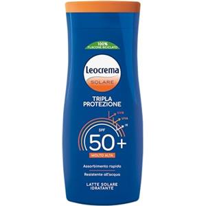 Leocrema - Crema Solare SPF 50+, Tripla Protezione dai raggi solari, Formula Idratante e Resistente all'Acqua, 200ml