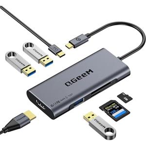 QGeeM Hub USB C 7 in 1 Adattatore con HDMI 4K, 3 USB-A 3.0 5Gbps, Lettore Schede SD/TF, PD 100W, per MacBook Air/Pro, iMac, iPad Pro, Docking Station per iPhone 15/16 Ipad Pro max