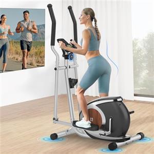 Neezee Ellittiche Magnetico con 16 Livelli di Resistenza, Macchina Ellittica Ultra-silenziosa Per la Casa, Monitor LCD, Portabottiglie, Capacità di Carico 120KG Argento