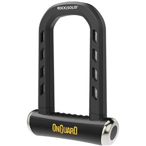 OnGuard RockSolid - Lucchetto a U, resistente alla smerigliatrice angolare (9 x 17,5 cm), per bici, moto, powersport, arco: 14 mm, meccanismo di blocco X4P, leggero, 5 chiavi incluse, antifurto