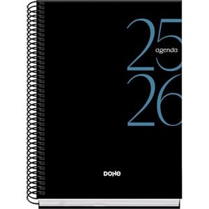 Dohe - Agenda scolastica 2025 2026 - Visualizzazione settimanale, formato A5 (15 x 21 cm), spagnolo e inglese, da settembre a giugno, rilegatura a spirale, copertina rigida - SYSTEM Black