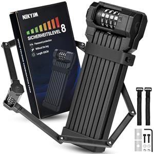 NIKYJM Lucchetto per bicicletta pieghevole [120 cm] Lucchetto per bicicletta pieghevole con codice numero e aste spesse 5 mm per serrature per biciclette elettriche e serrature per mountain bike (Nero)